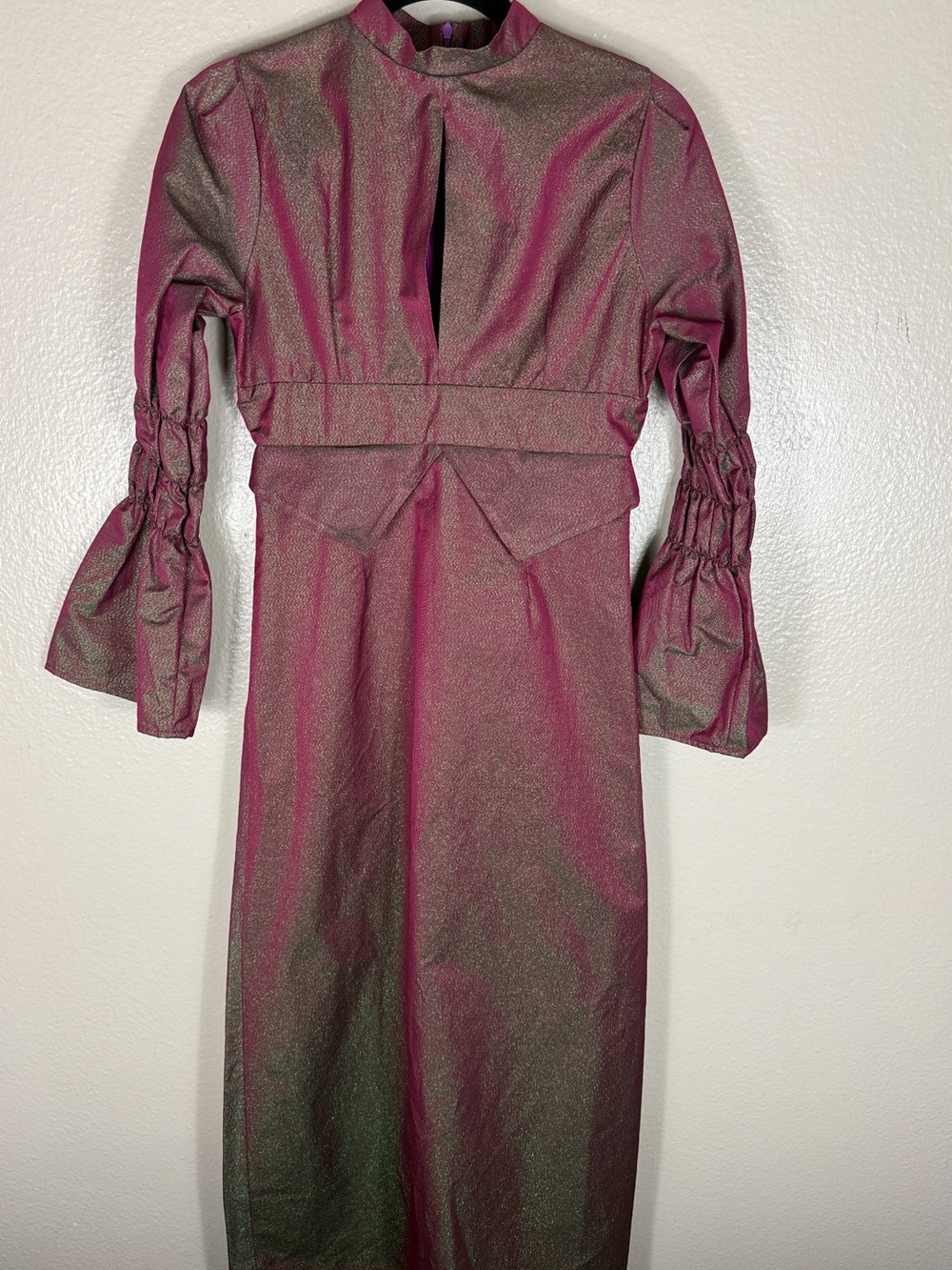 Destree Keith Pink and Green Metallic Finish Midi Dress